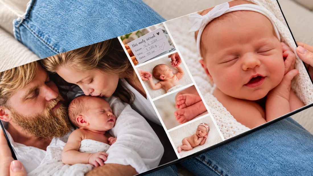 Fotokniha s fotografiemi miminka