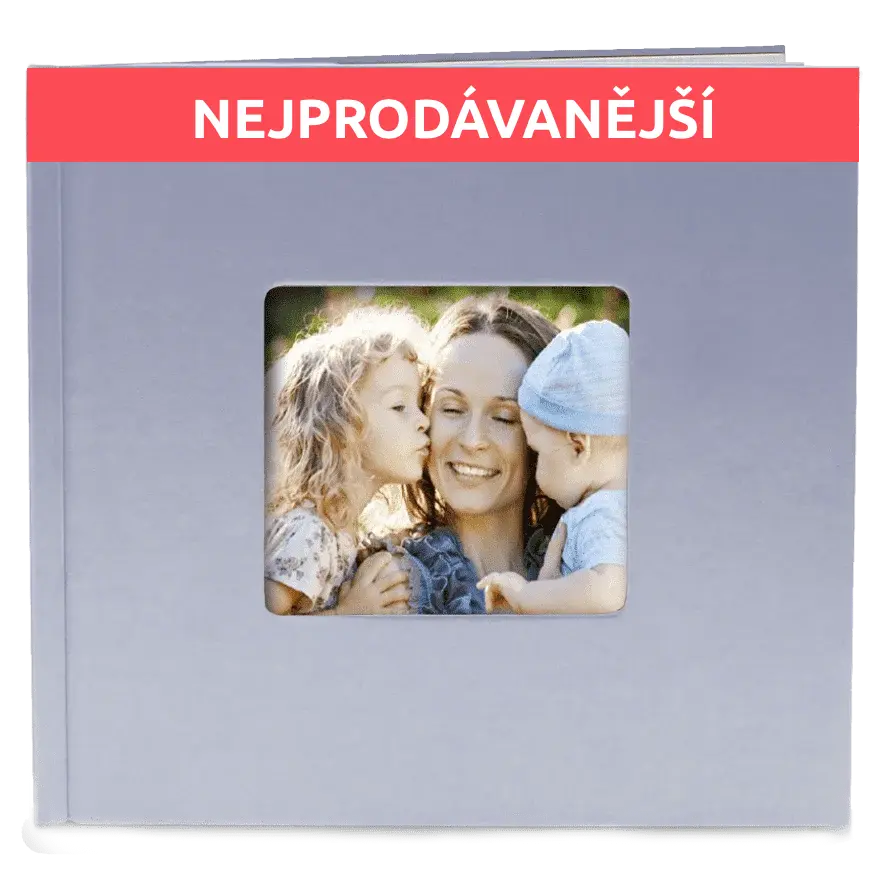 Fotokniha do 24h. Skvělá akce na fotoknihu 21x21 modré desky - Elegantní bílá