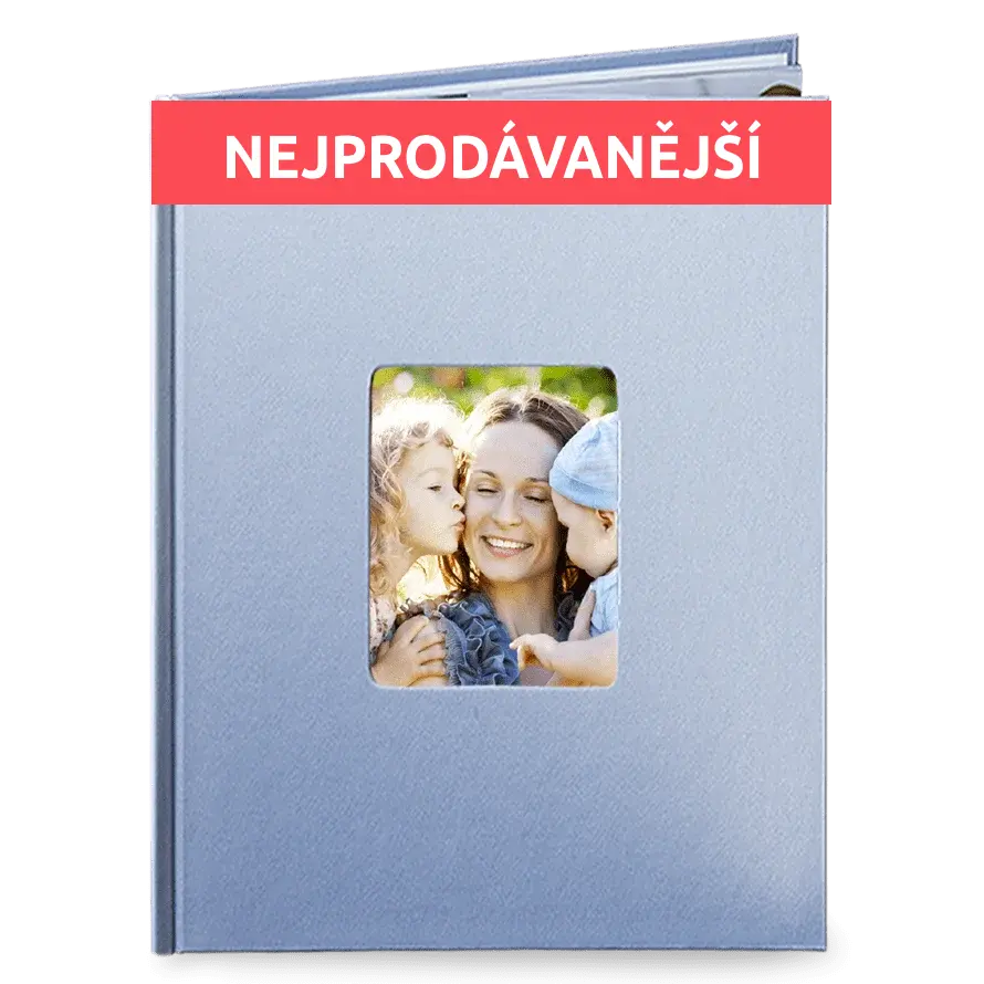 Akce na fotoknihy. Desky A4 v modré barvě. Fotokniha do 24hod. - Elegantní bílá