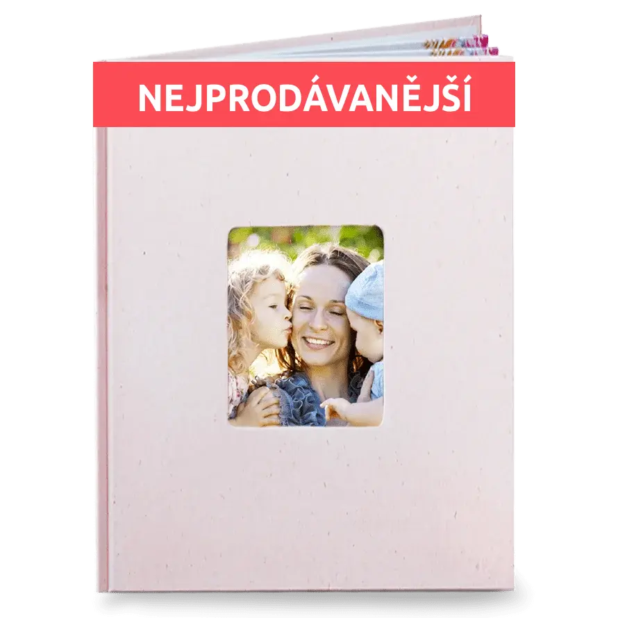 Fotokniha online. Sleva na růžovou fotoknihu s okénkem 21cm - Elegantní bílá