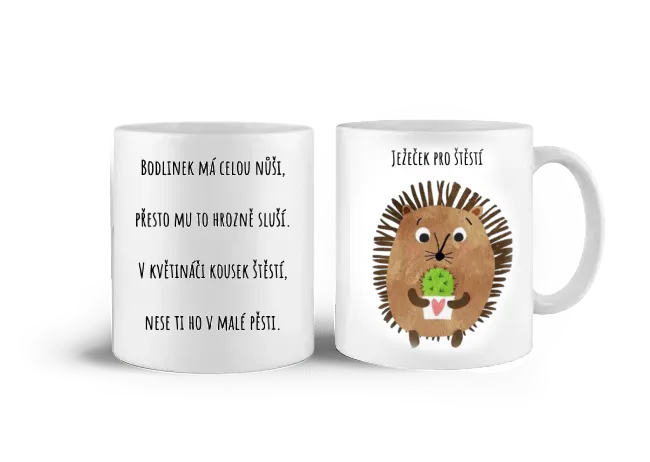 Bílý hrnek s motivem Ježeček pro praváky