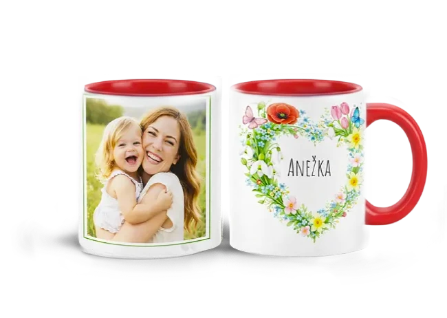 červený hrnek -květiny jmeniny