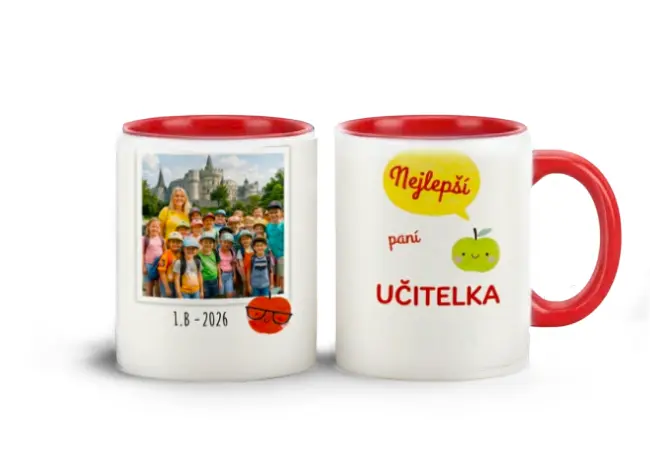 Červený hrnek nejlepší učitelka pro praváky