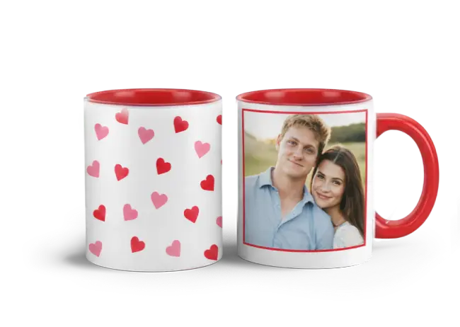 Červený hrnek s motivem SRDÍČKOVÝ pro praváky