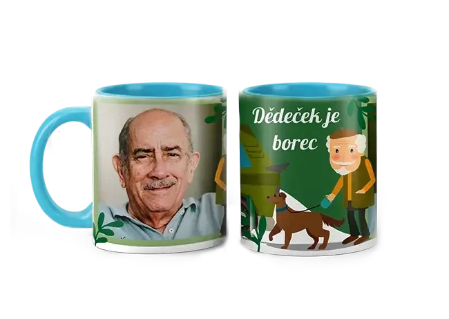 Světle modrý hrnek s motivem PRO DĚDEČKA pro leváky