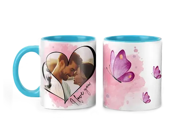 Světle modrý hrnek s motivem DVOJSRDCE pro leváky