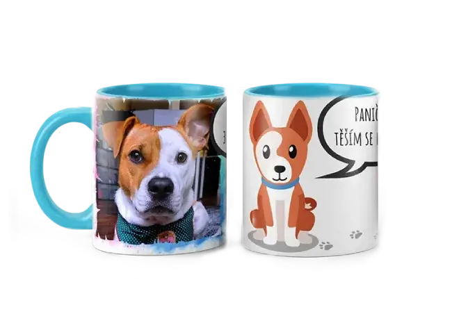 Světle modrý hrnek s motivem PRO MILOVNÍKY PEJSKŮ pro leváky
