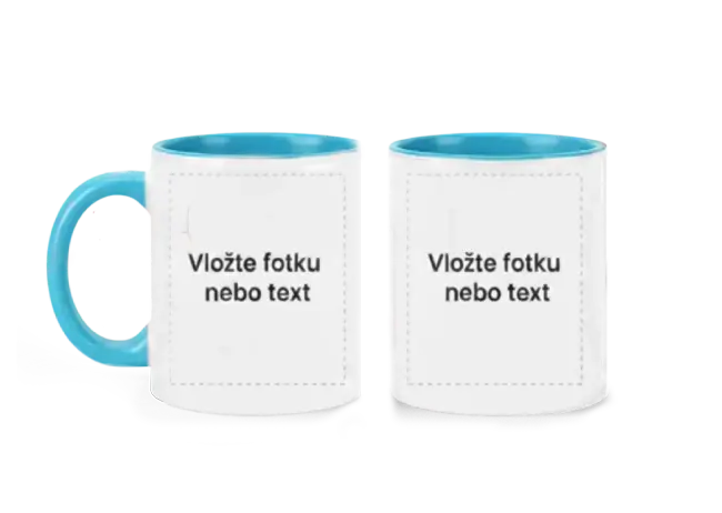 Světle modrý hrnek s motivem PRÁZDNÝ pro leváky