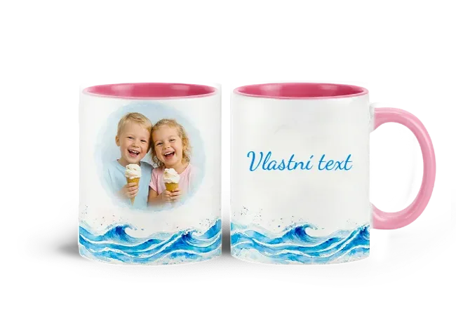Růžový hrnek vlnky s vlastním potiskem