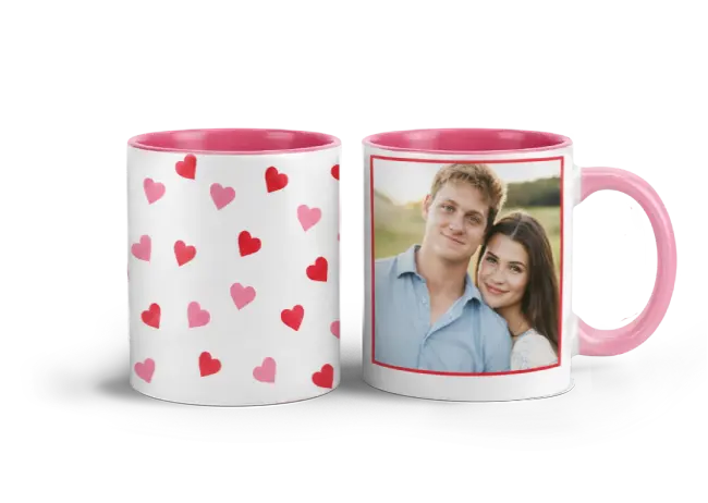 Růžový hrnek s motivem SRDÍČKOVÝ pro praváky