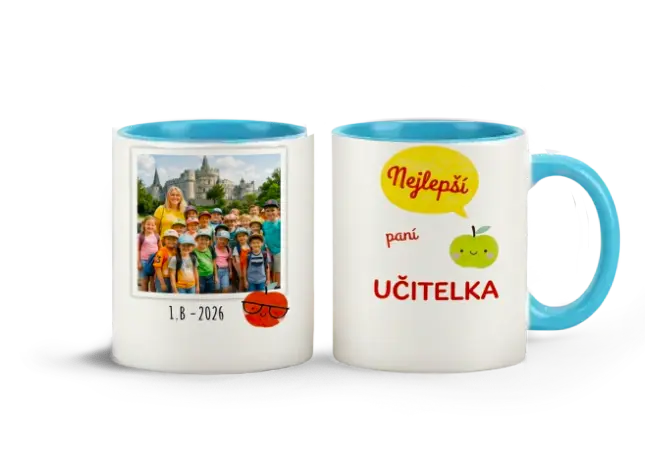 Modrý hrnek nejlepší učitelka pro praváky