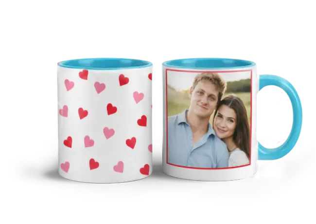 Světle modrý hrnek s motivem SRDÍČKOVÝ pro praváky