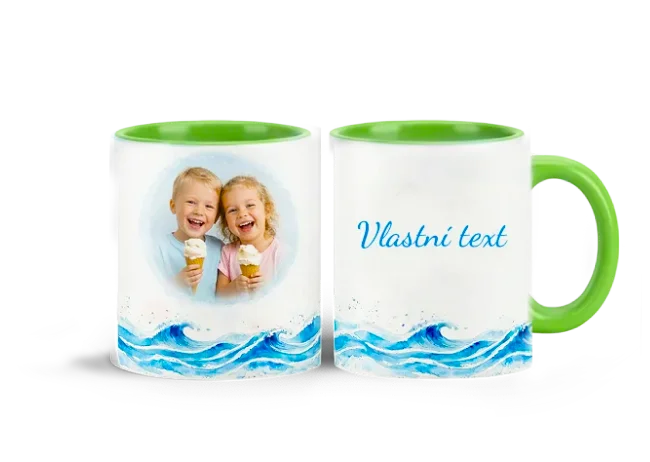 Zelený hrneček s vlastní fotkou