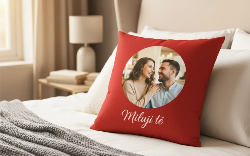 Polstář červený s fotkou - Vzor 1