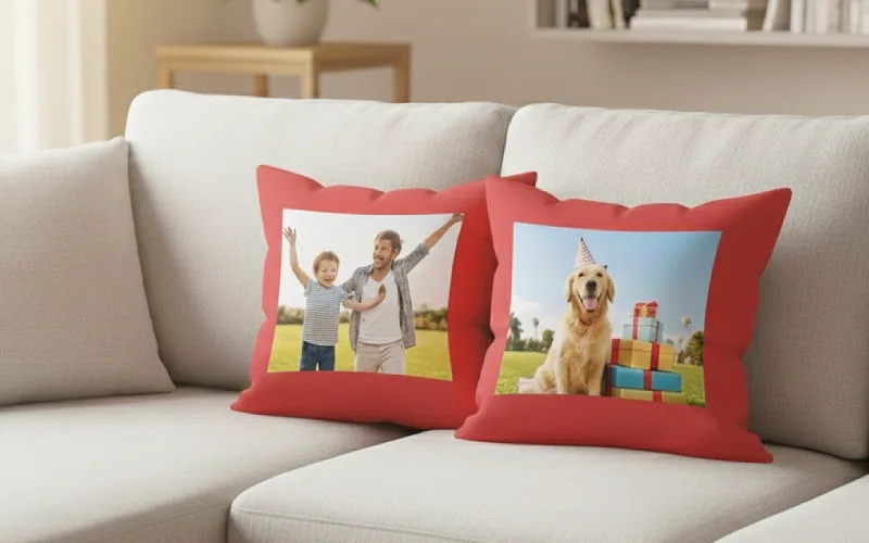 Polstář červený  s fotkou - Vzor 2