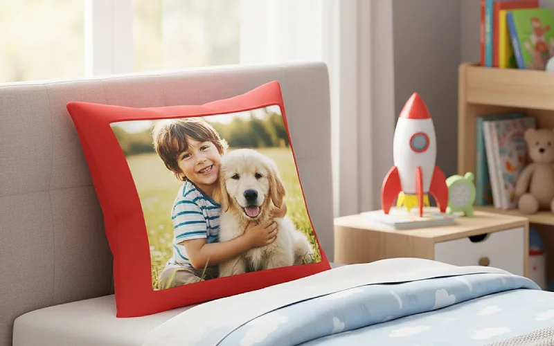 Polstář červený  s fotkou - Vzor 2